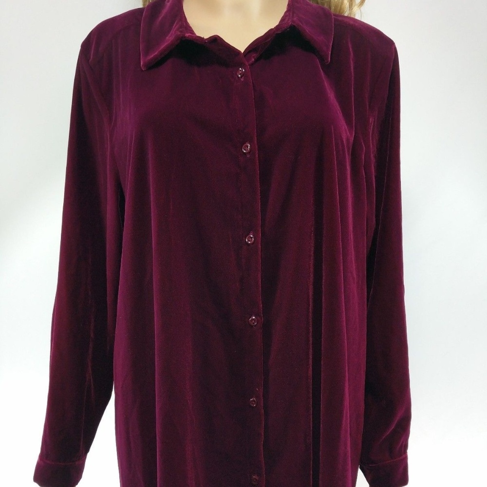 J Jill NWT Petite XL Velvet Red Button Down Blouse